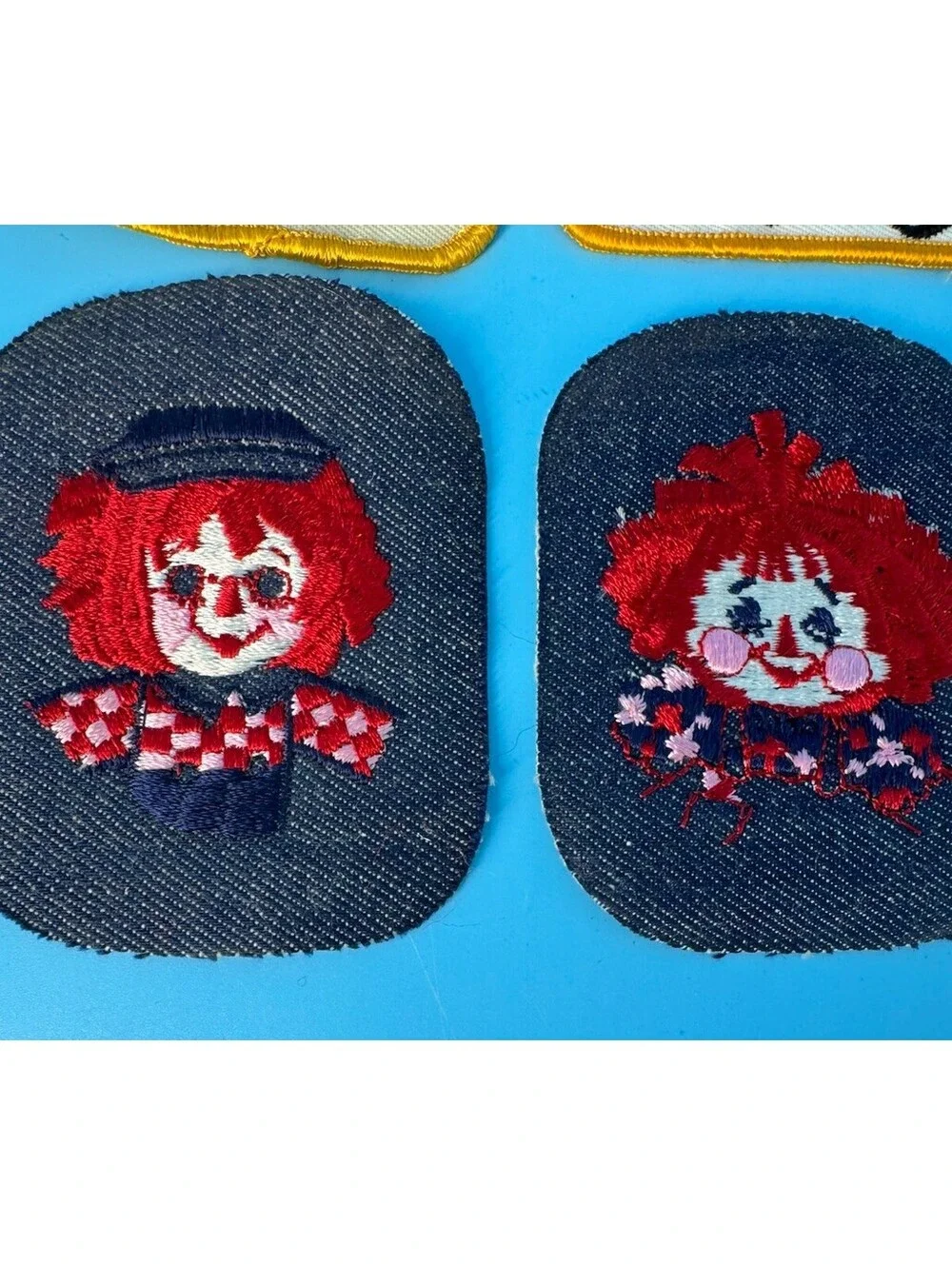 Vintage Raggedy Ann & Andy Embroidered Sew-On Patch Lot of 6 Denim Material